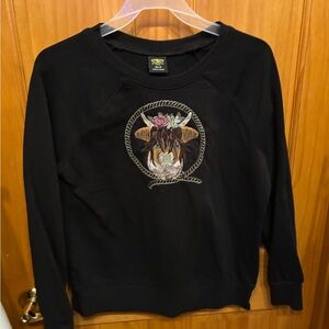 Black Embroidered Women's Sweatshirt highland cow size small